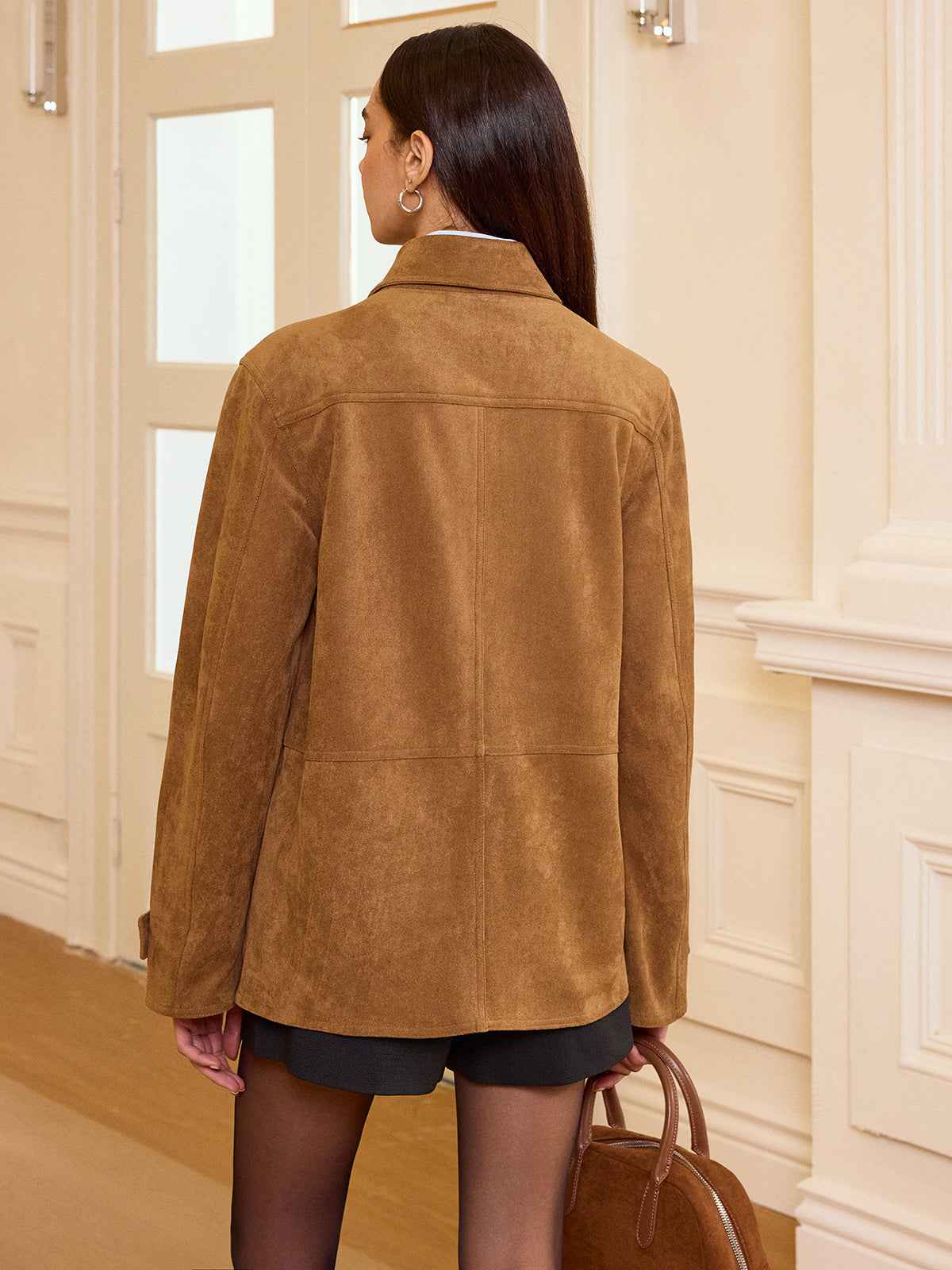 Akira | Women's Collared Button-Front Suede Office Blazer