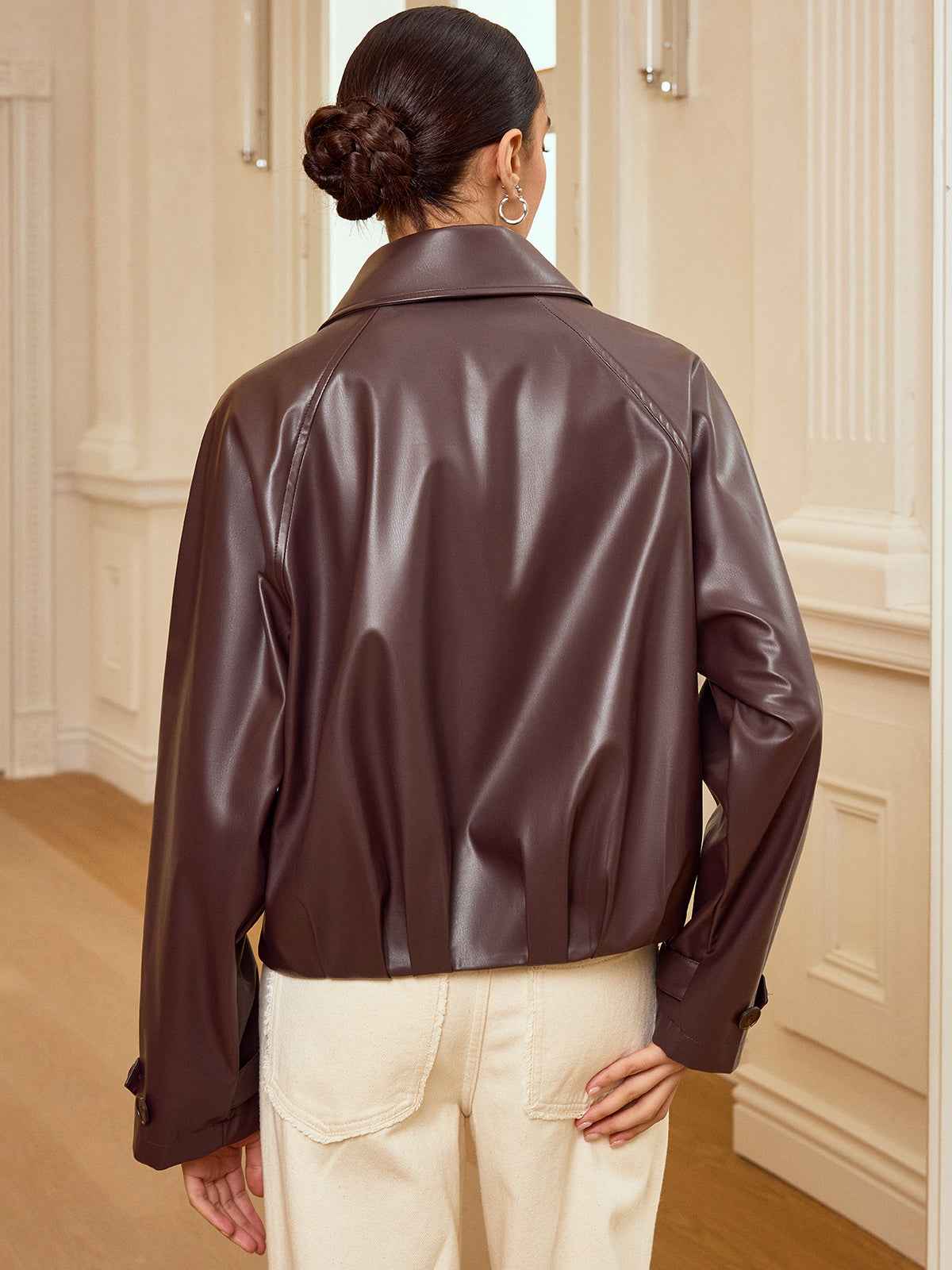 Alison | Women’s Refined Collared Zip-Up Faux PU Jacket