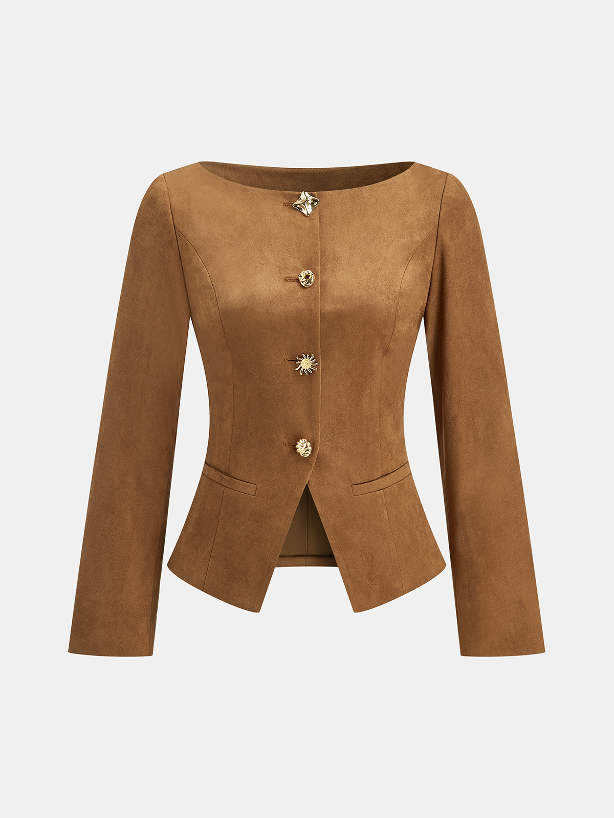 Amyra | Suede Fitted Metal Button Jacket 6