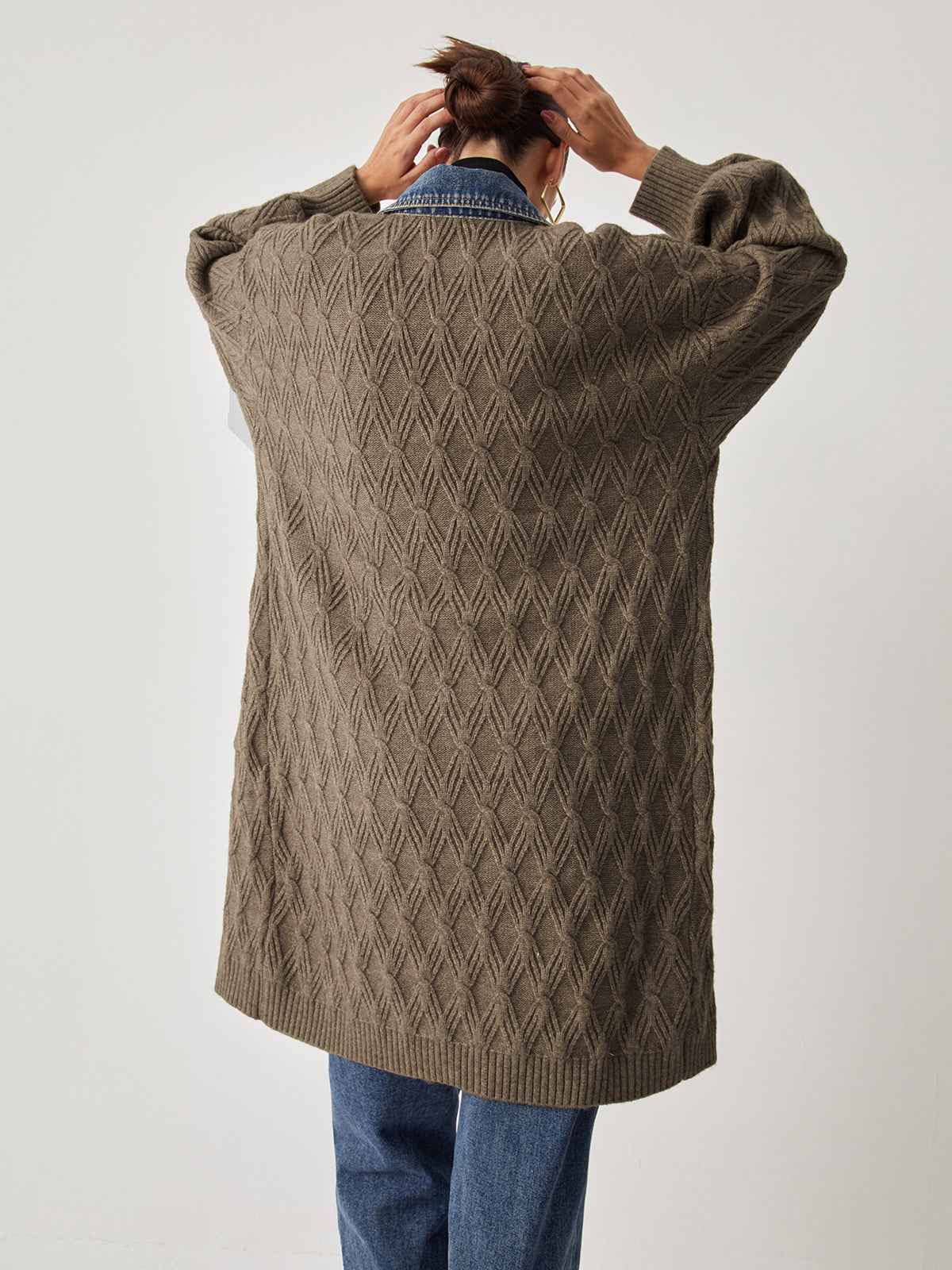Cail | Women’s Elegant Diamond Stitch Knitting Longline Cardigan