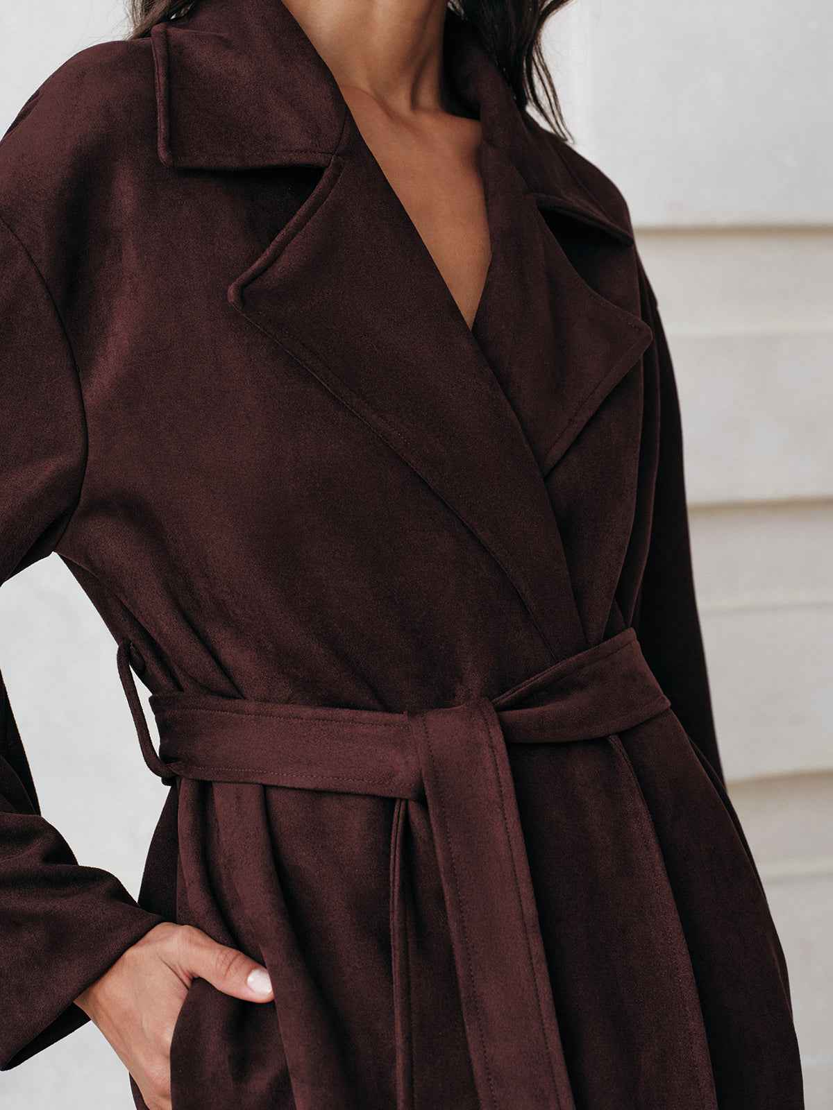 Cameron | Women’s Tailored Suede Belted Long Trench Coat