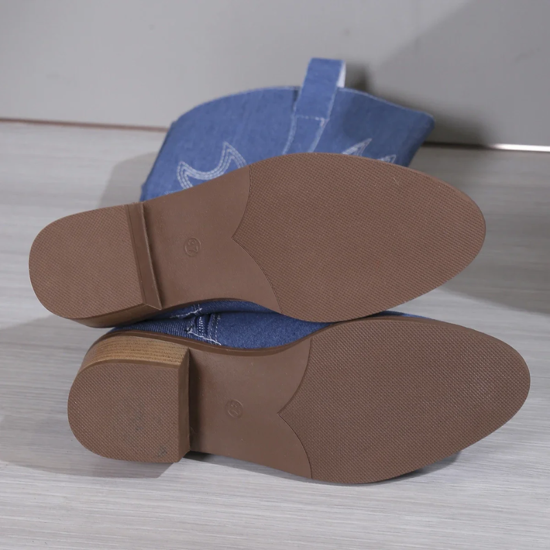 Ava | Stylish Blue Denim Cowboy Boots 3