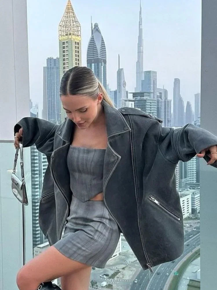 Mia | Stylish Loose Grey Suede Jacket 3