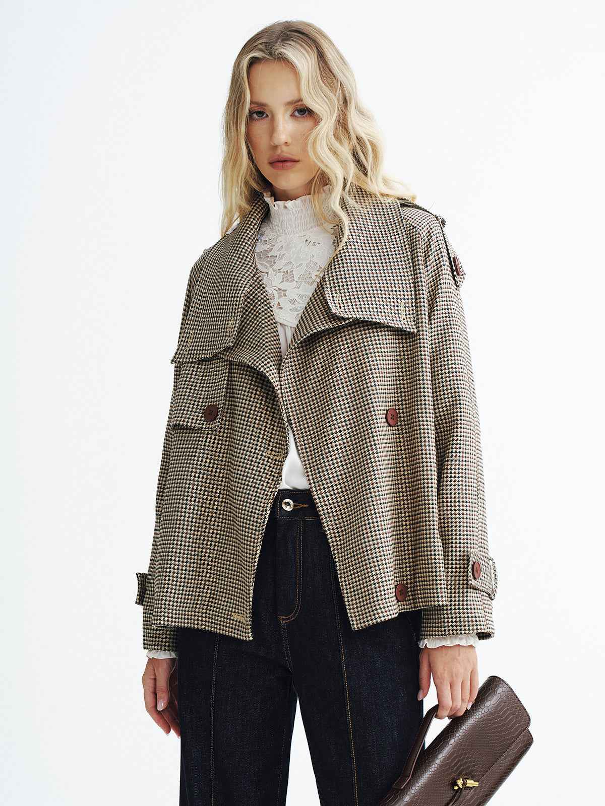 Henley | Women's Cropped Vintage Plaid Double-Breasted Coat