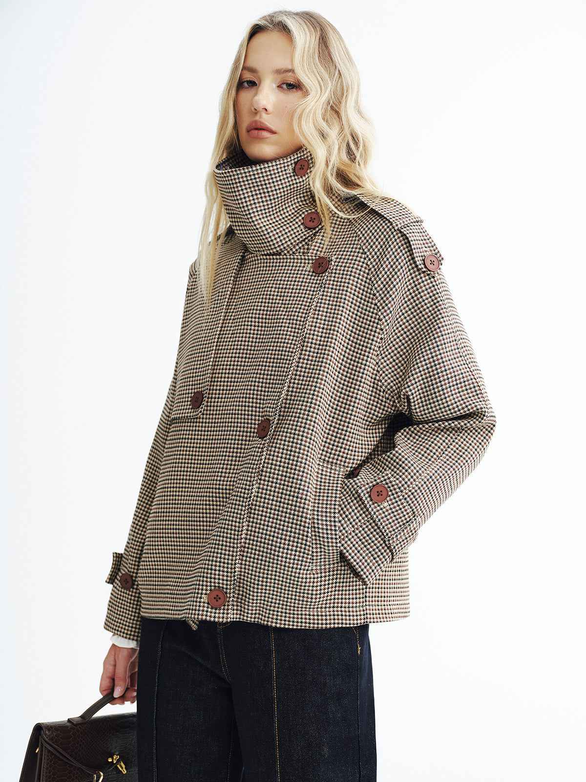Henley | Women's Cropped Vintage Plaid Double-Breasted Coat