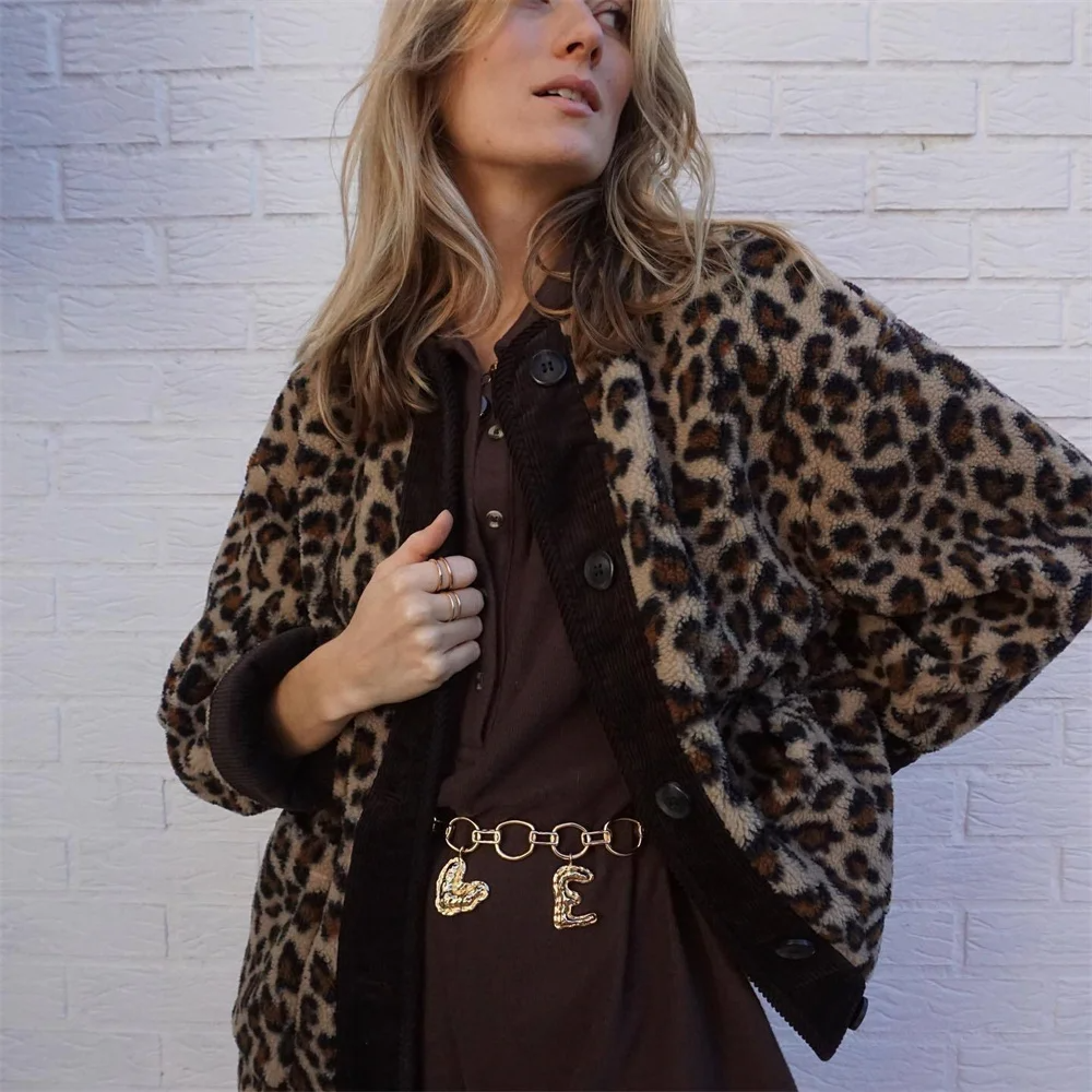 Leah | Women's Leopard Print O-Neck Wool Winter Jacket 3