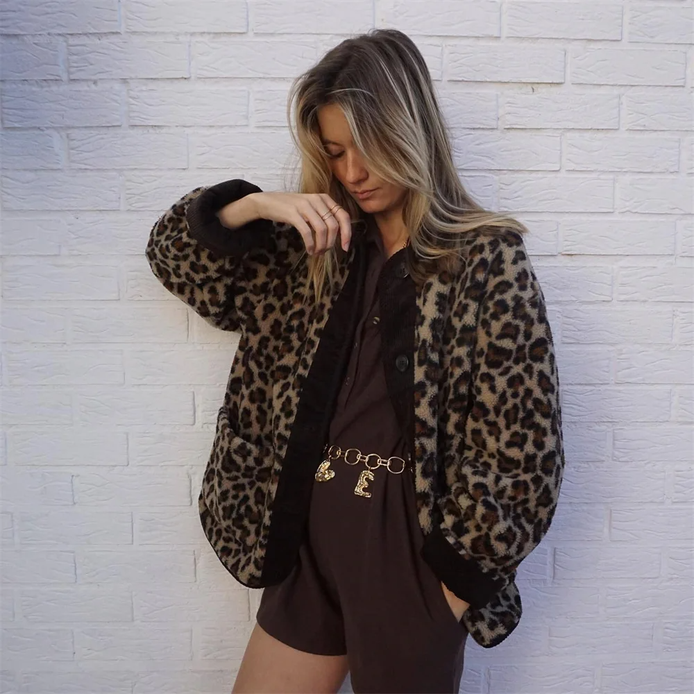 Leah | Women's Leopard Print O-Neck Wool Winter Jacket 4