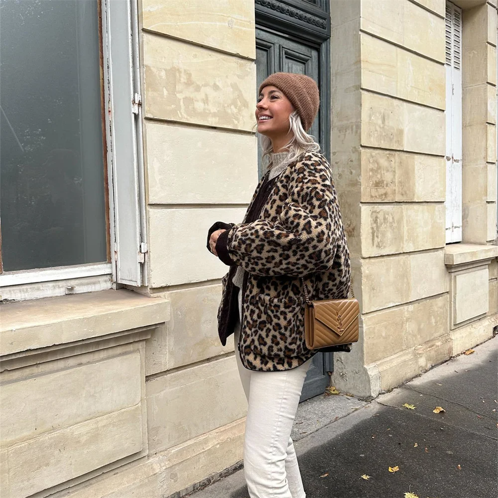 Leah | Women's Leopard Print O-Neck Wool Winter Jacket 5