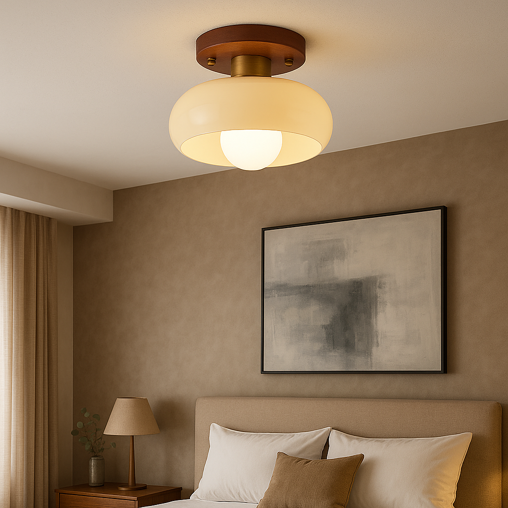 Lystra | Classic Wooden Cream Ceiling Lamp 3