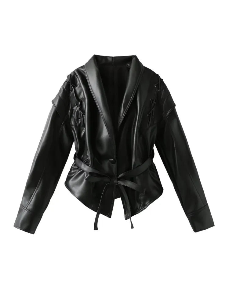 Madonna | Women's Leather Winter Jacket with Tie Belt 3