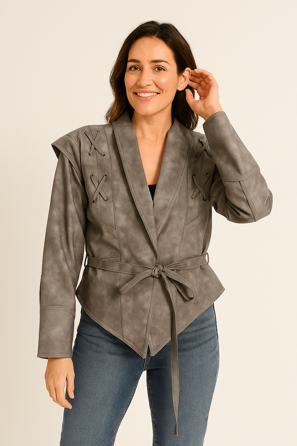 Madonna | Women's Leather Winter Jacket with Tie Belt 4