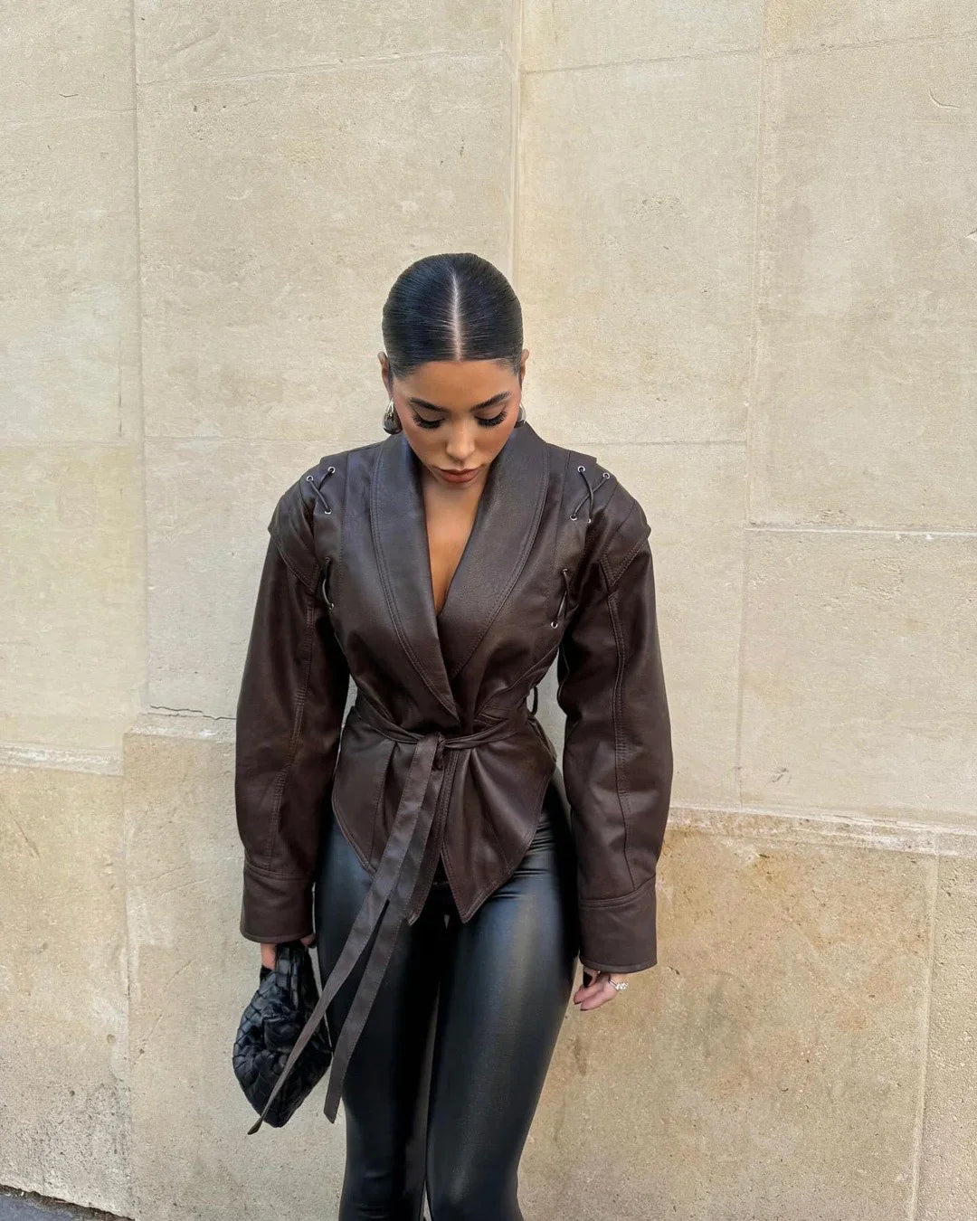 Madonna | Women's Leather Winter Jacket with Tie Belt 6