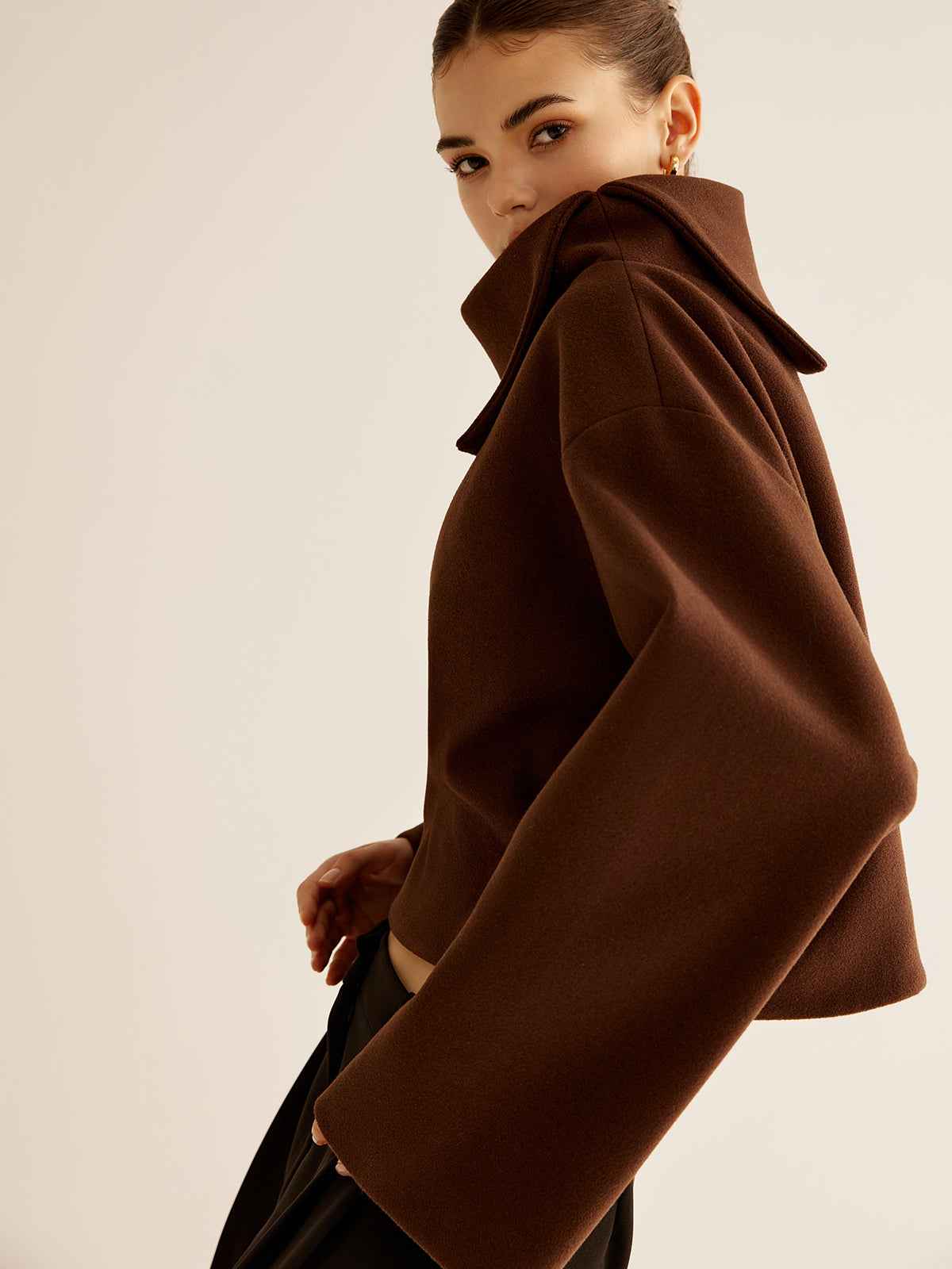 Mariam | Women’s Chic Plain Turtleneck Tweed Top