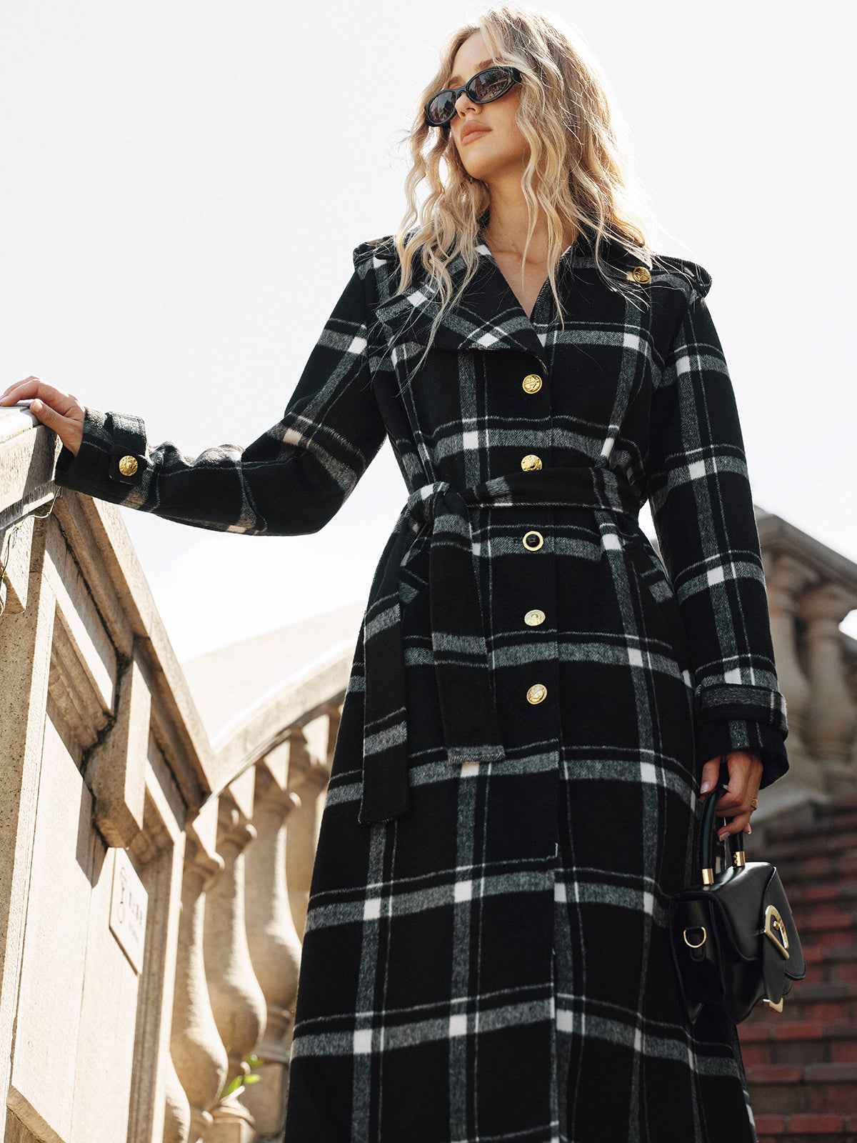 Mazie | Women's Plaid Pattern Belted Classic Long Trench Coat