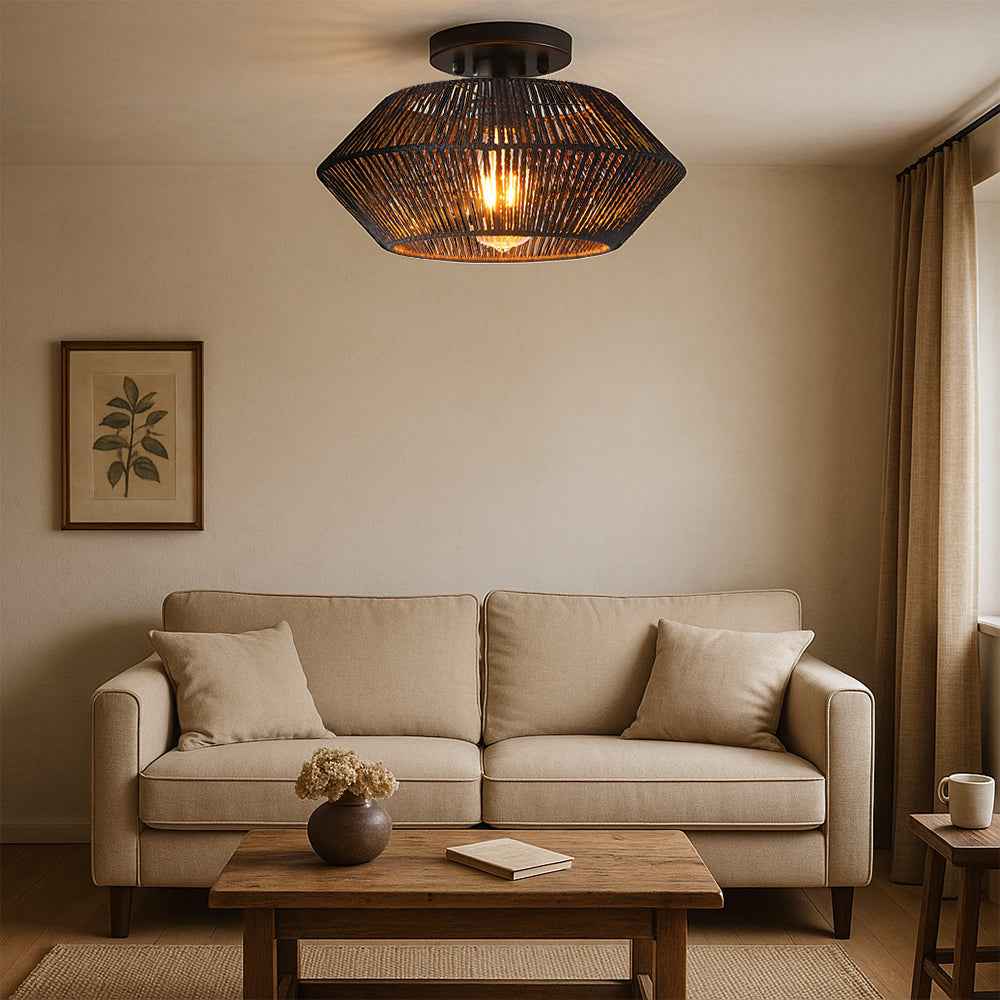 Novion | Vintage Bamboo Woven Ceiling Lamp with Modern Touch