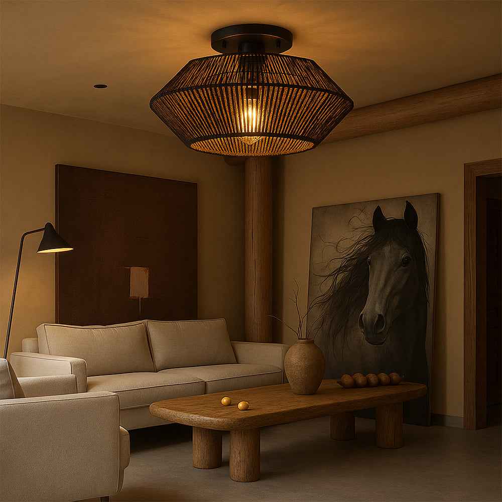 Novion | Vintage Bamboo Woven Ceiling Lamp with Modern Touch
