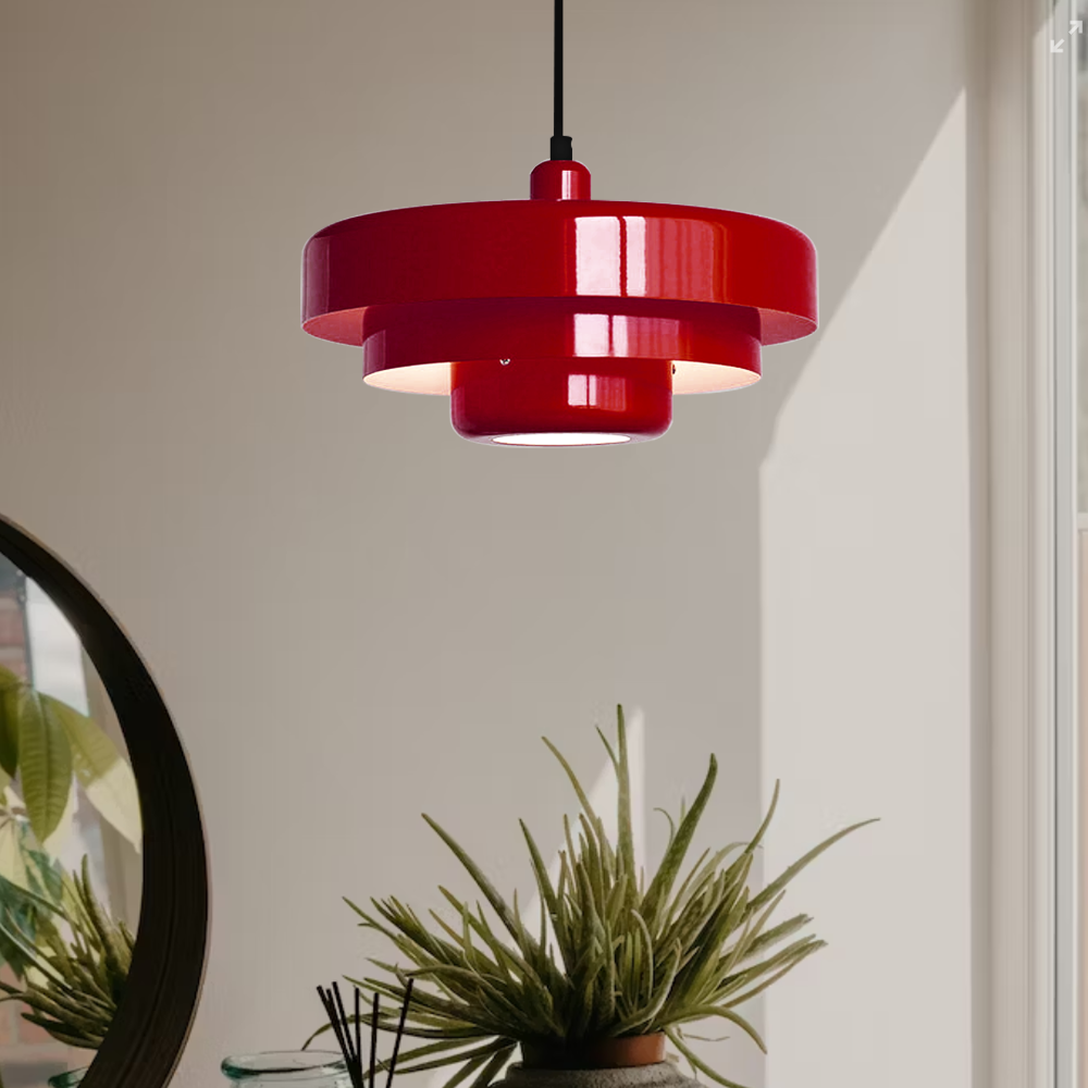 Pendant Light Mid-Century Orange Metal Fixture 11