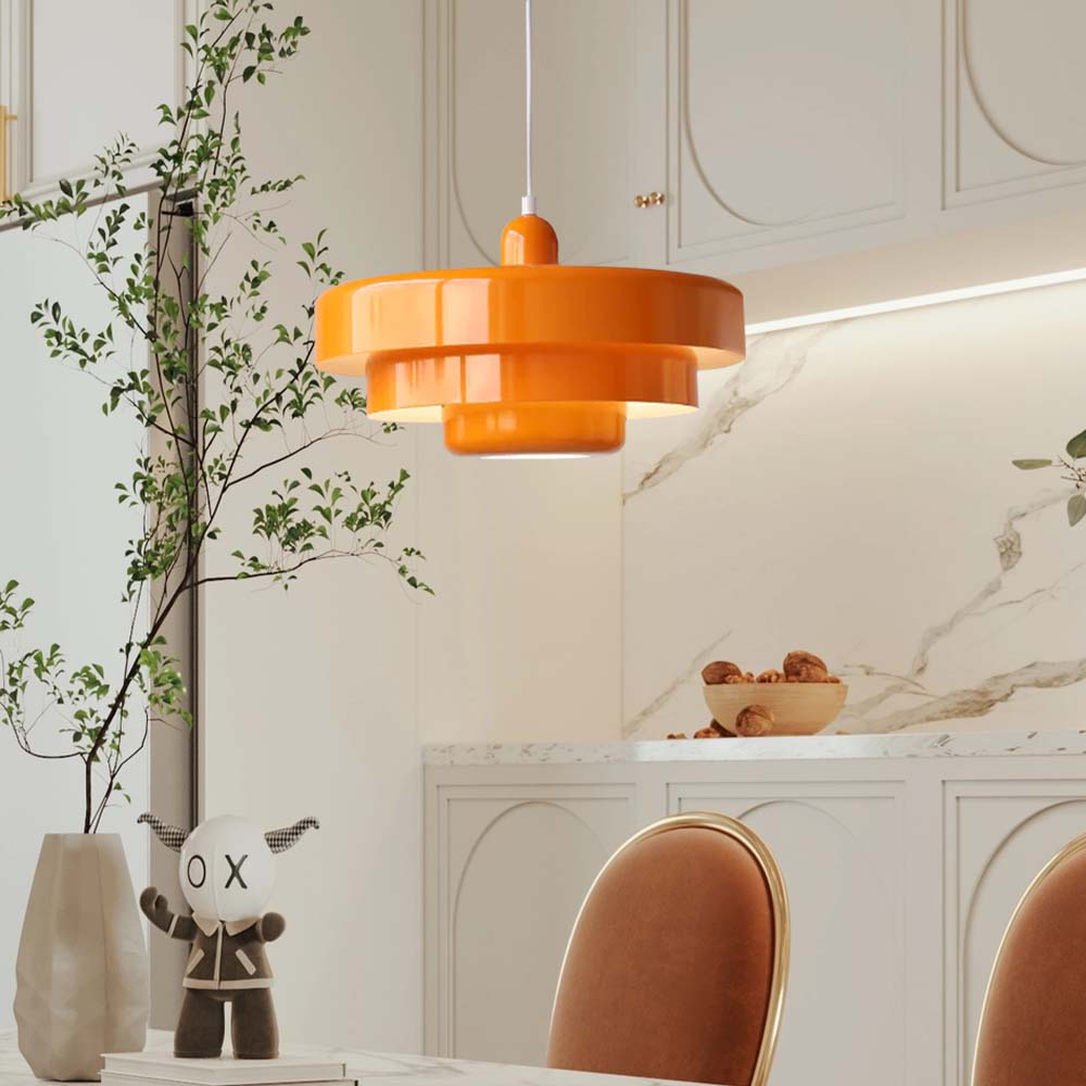 Pendant Light Mid-Century Orange Metal Fixture 2