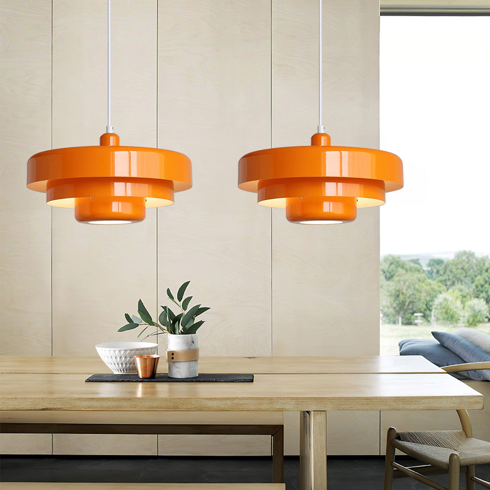 Pendant Light Mid-Century Orange Metal Fixture 4
