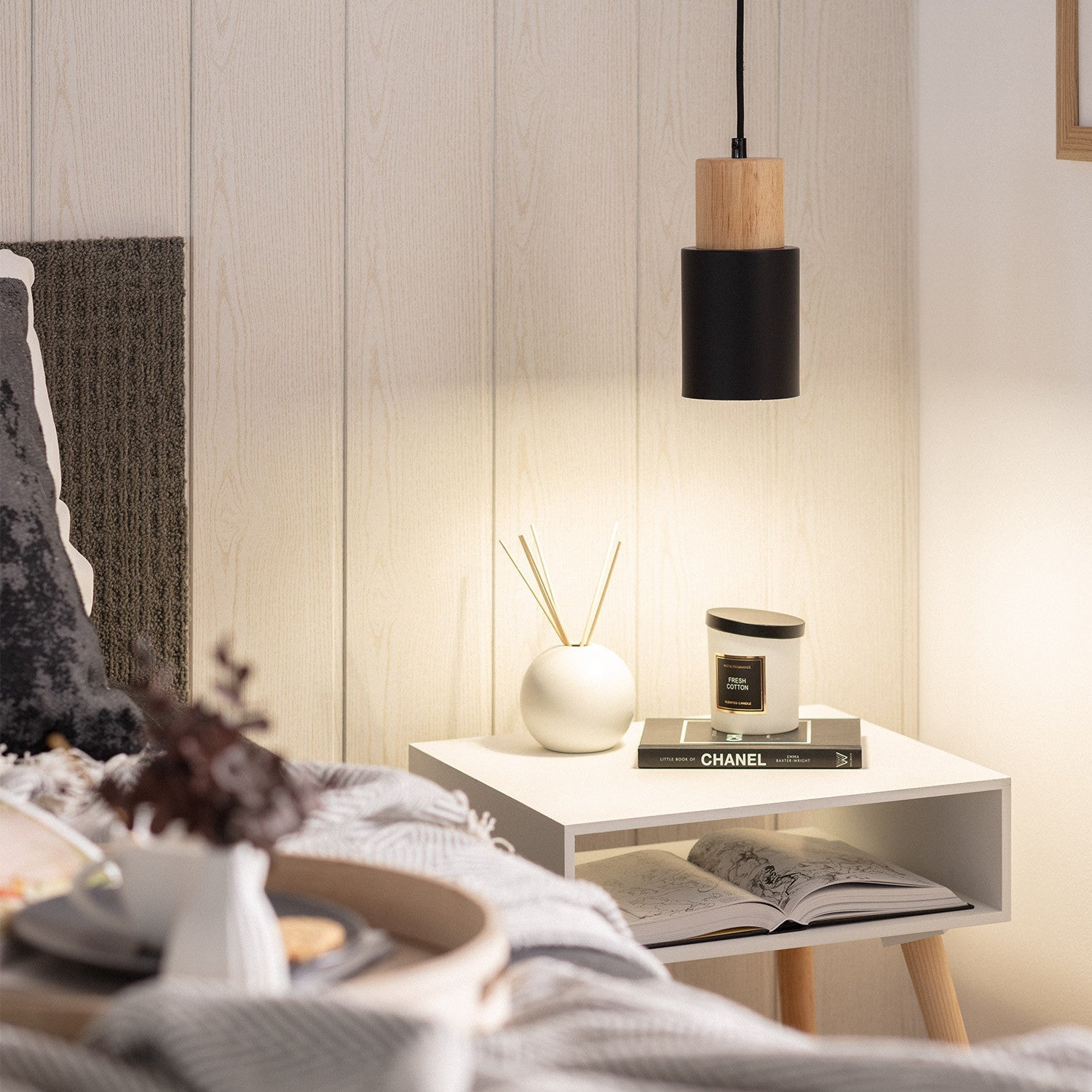 Pendant Light Modern Wood Black Cylinder Fixture 3