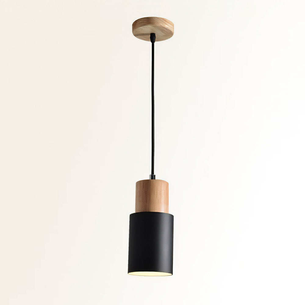 Pendant Light Modern Wood Black Cylinder Fixture 4