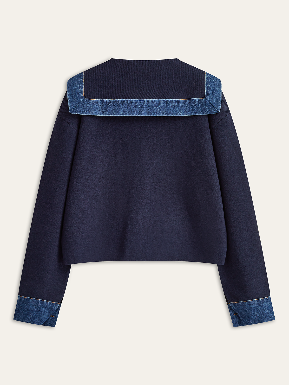 Racy | Sailor Collar Denim Trim Knit Outerwear 1