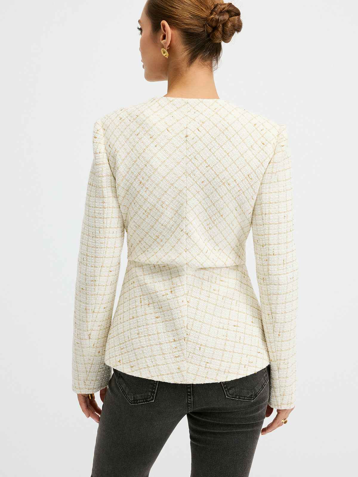 Romina | Women’s Sleek Tweed Round Neck Waist-Cinching Blazer