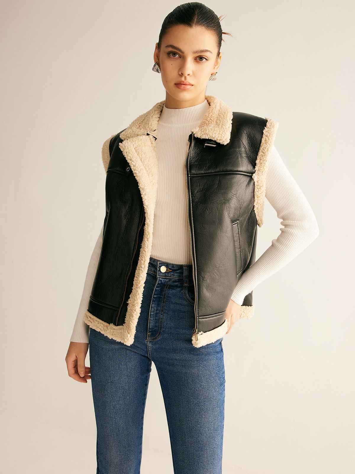 Rylie | Women’s Cozy Teddy Lined PU Leather Vest