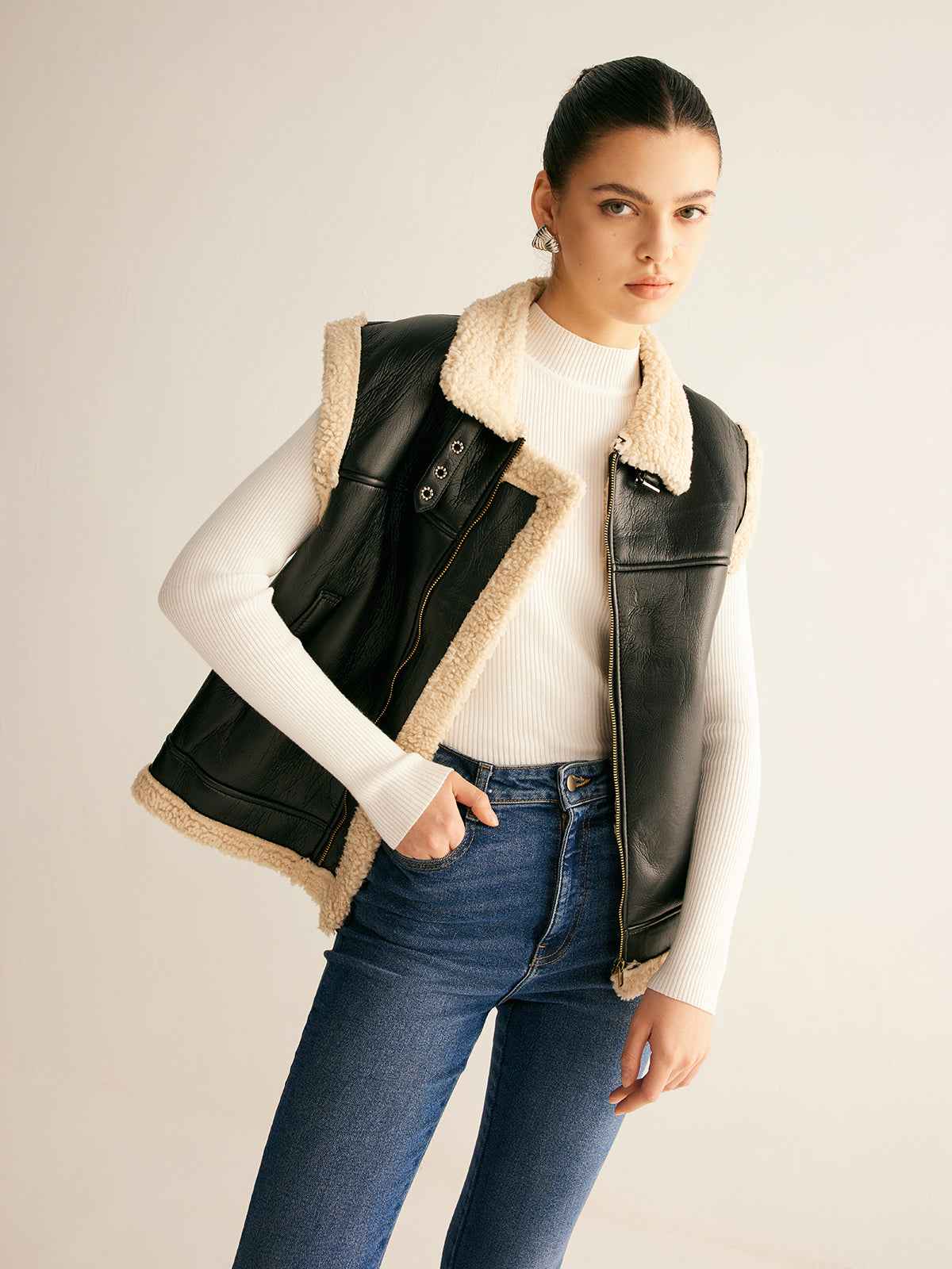 Rylie | Women’s Cozy Teddy Lined PU Leather Vest