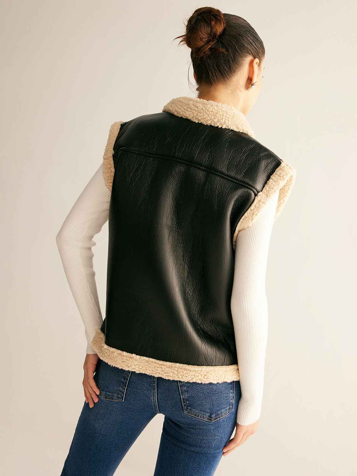 Rylie | Women’s Cozy Teddy Lined PU Leather Vest