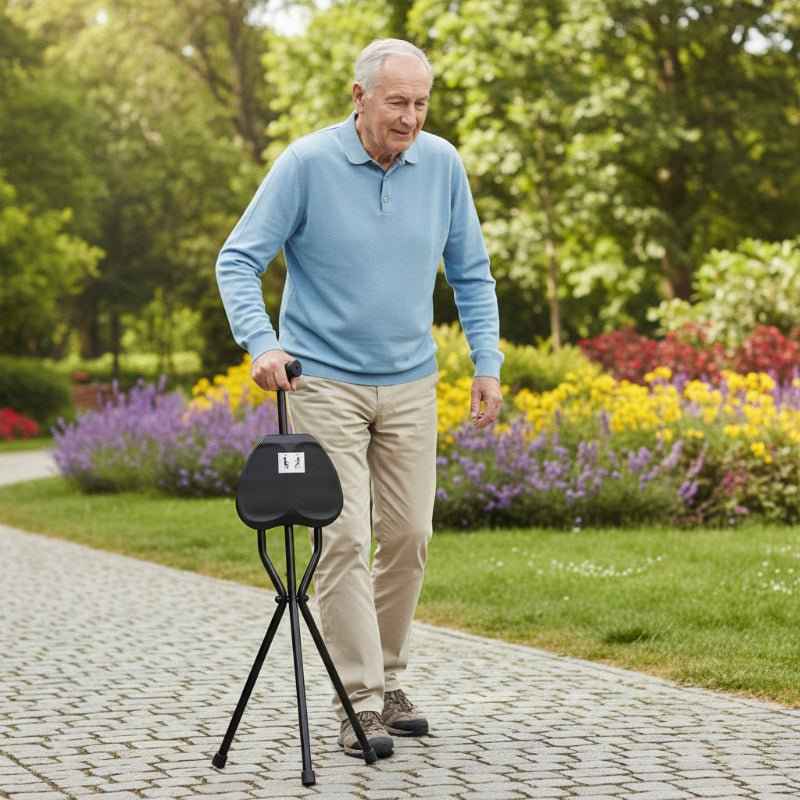 SeatWalk | Premium Foldable Walking Cane with Built-In Comfort Seat for Travel