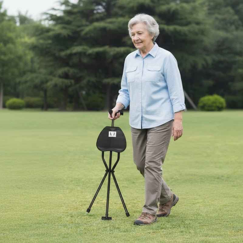 SeatWalk | Premium Foldable Walking Cane with Built-In Comfort Seat for Travel