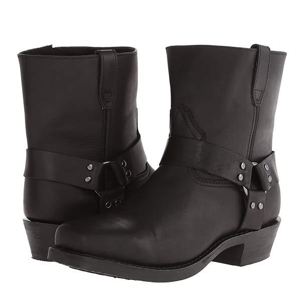 Ava | Edgy Mid-Cut Black Leather Biker Boots 7