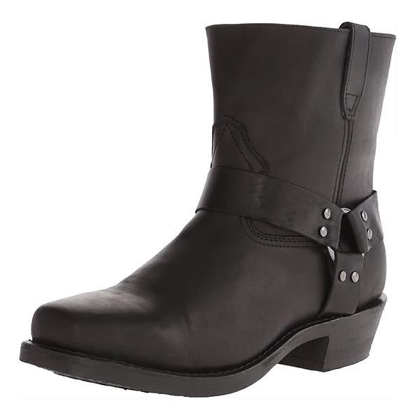 Ava | Edgy Mid-Cut Black Leather Biker Boots 8