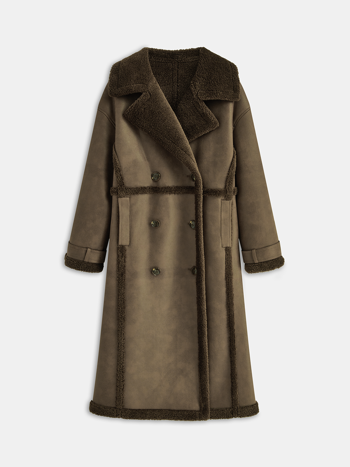 Violette | Double-Breasted Fleece Lined Faux PU Longline Coat 7