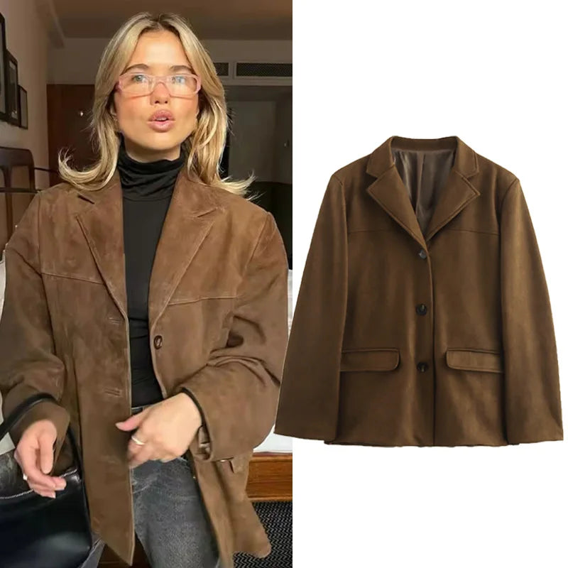 Women's Vintage Brown Suede Leather Jacket – Demi-Season Autumn Winter Outerwear 6