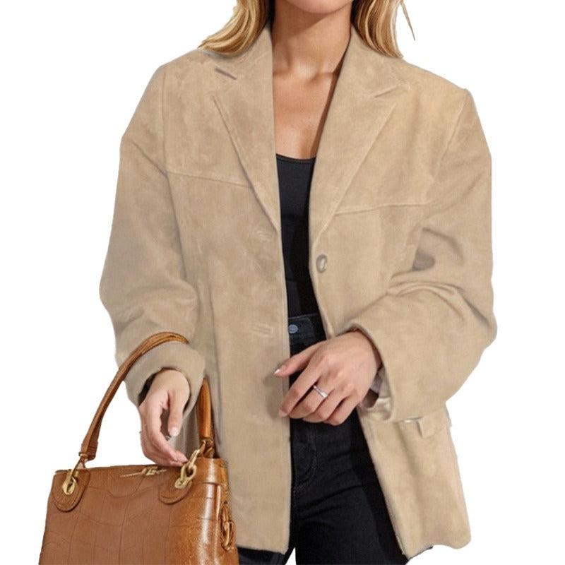 Denise | Women's Vintage Suede Long Sleeve Buttoned Blazer
