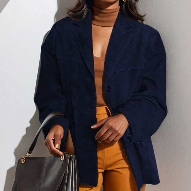 Denise | Women's Vintage Suede Long Sleeve Buttoned Blazer