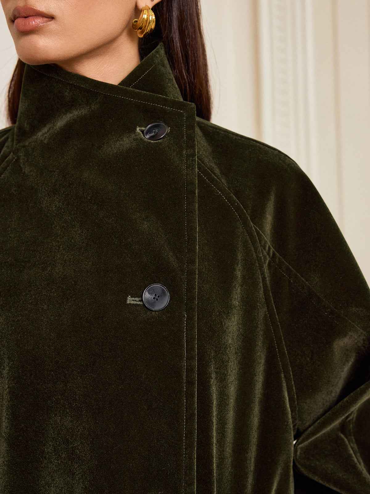 Alexandria | Women’s Stylish Pocketed Velvet Coat without Belt