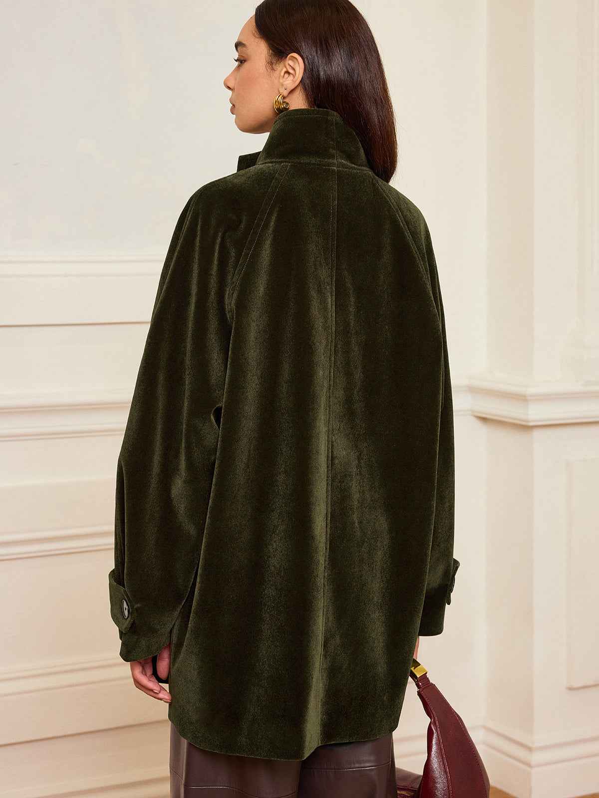 Alexandria | Women’s Stylish Pocketed Velvet Coat without Belt