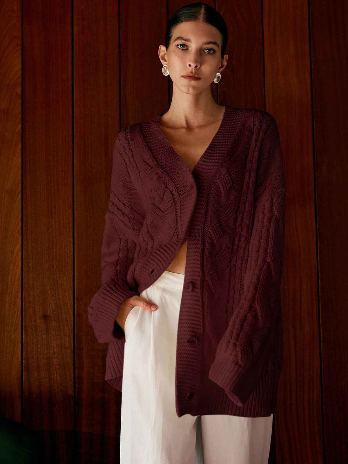 Aliyah | Women's Oversized Cable Knit Relaxed Fit Outerwear