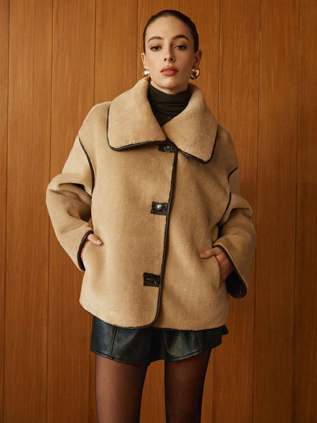 Angelica | Women's Contrast Piping Soft Minky Longline Coat