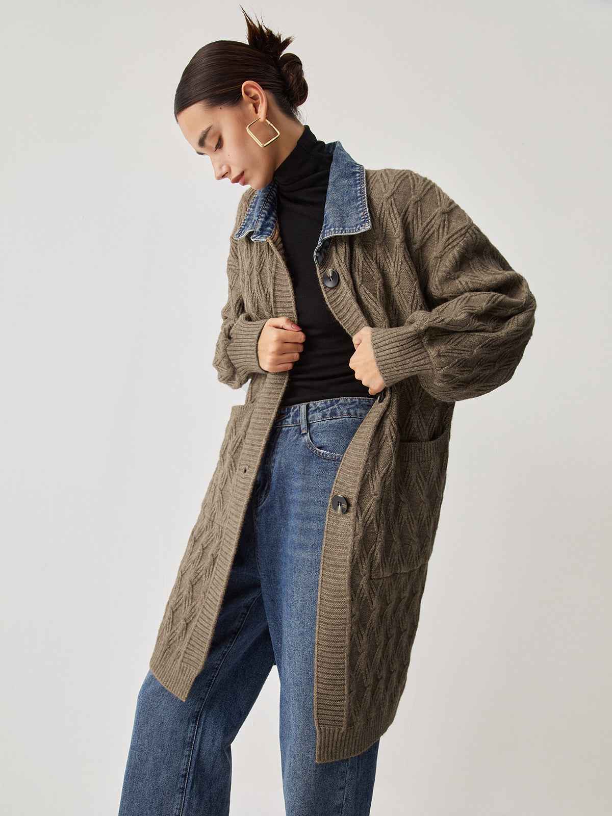 Cail | Women’s Elegant Diamond Stitch Knitting Longline Cardigan