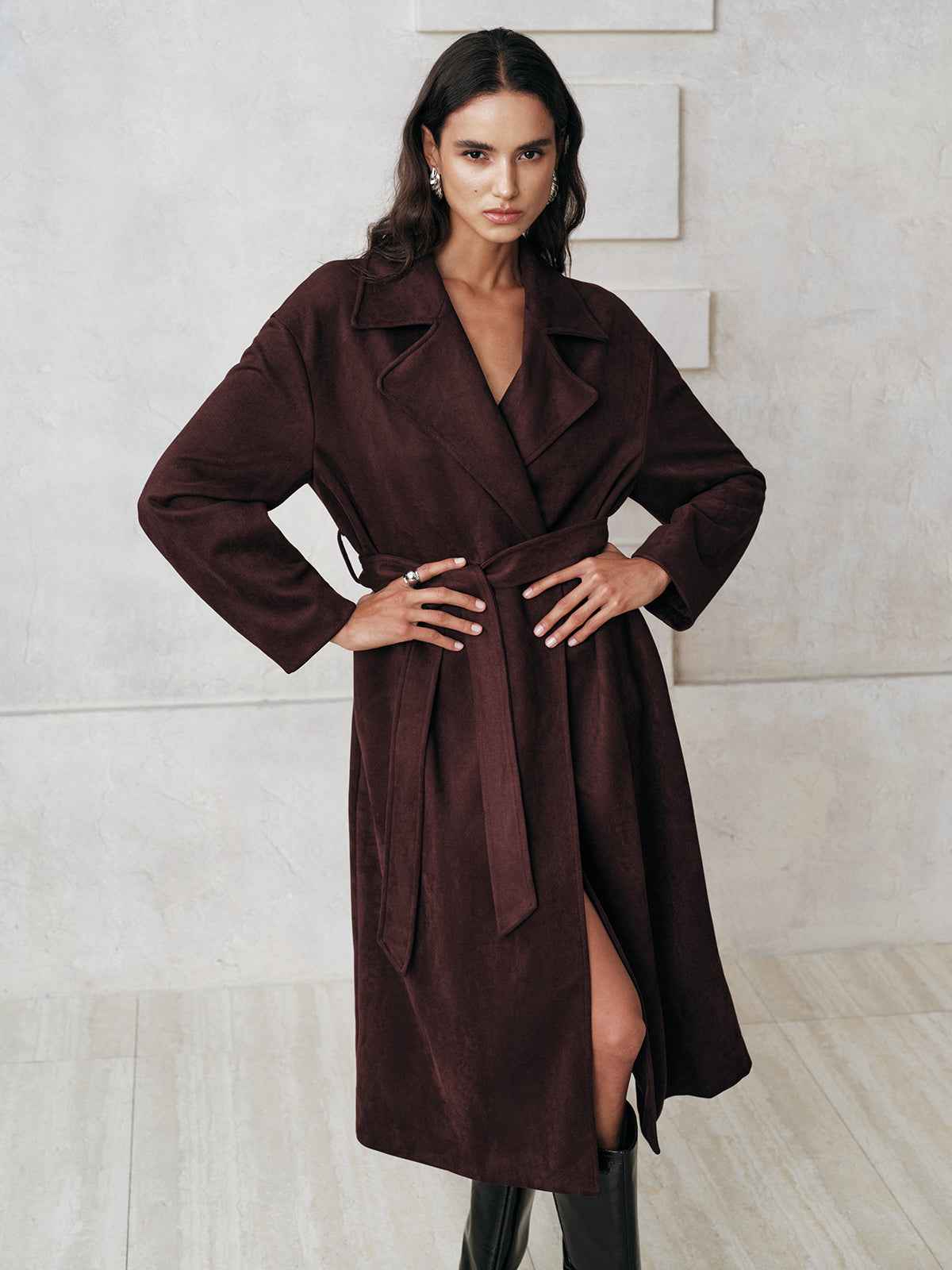 Cameron | Women’s Tailored Suede Belted Long Trench Coat