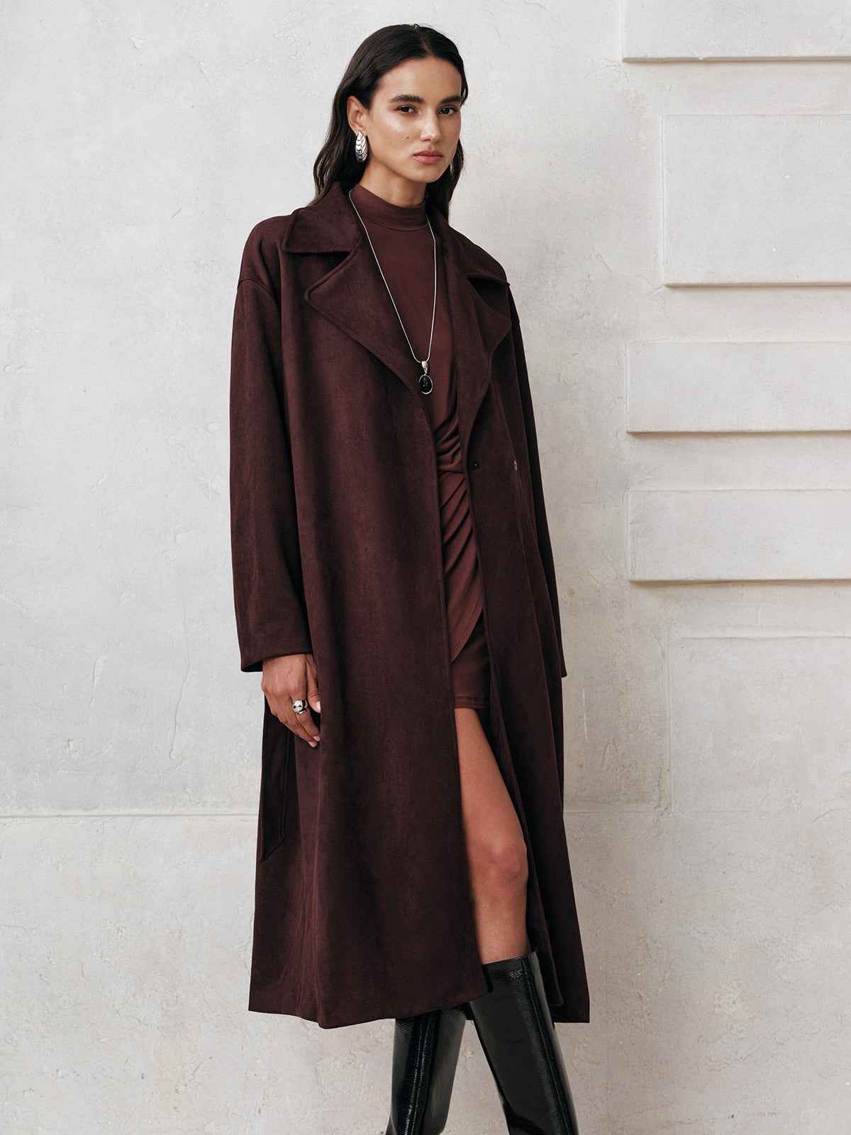 Cameron | Women’s Tailored Suede Belted Long Trench Coat