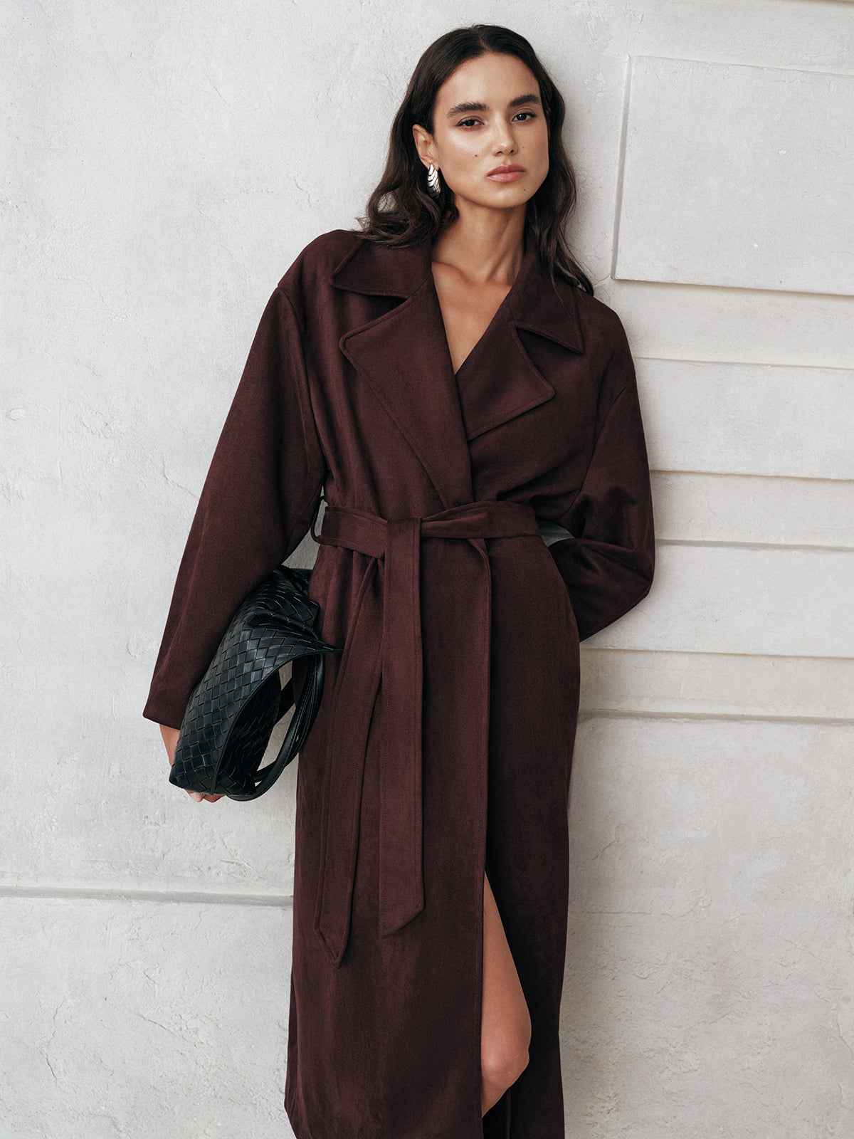 Cameron | Women’s Tailored Suede Belted Long Trench Coat