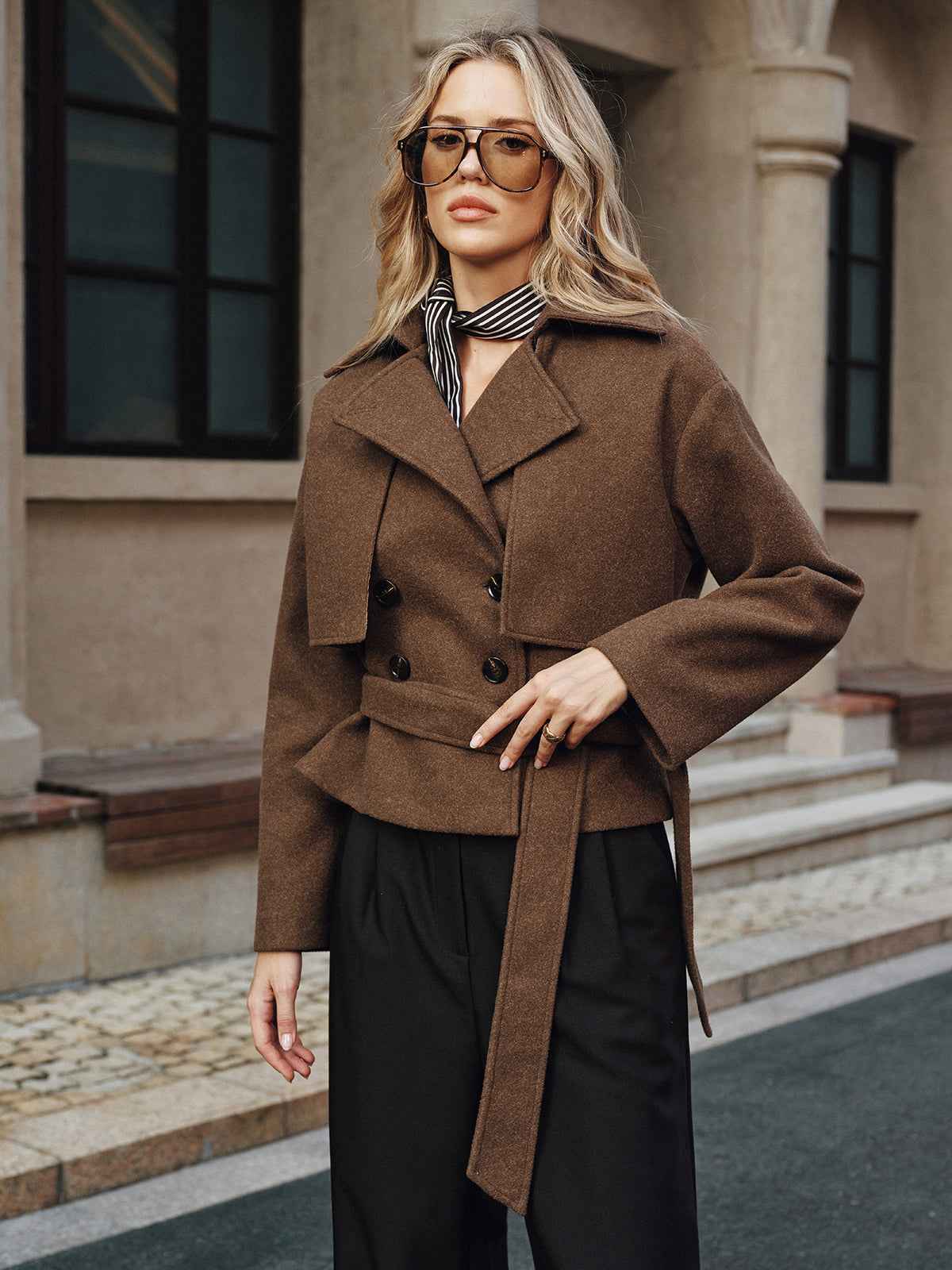 Cassidy | Women’s Sophisticated Belted Double-Breasted Tweed Coat