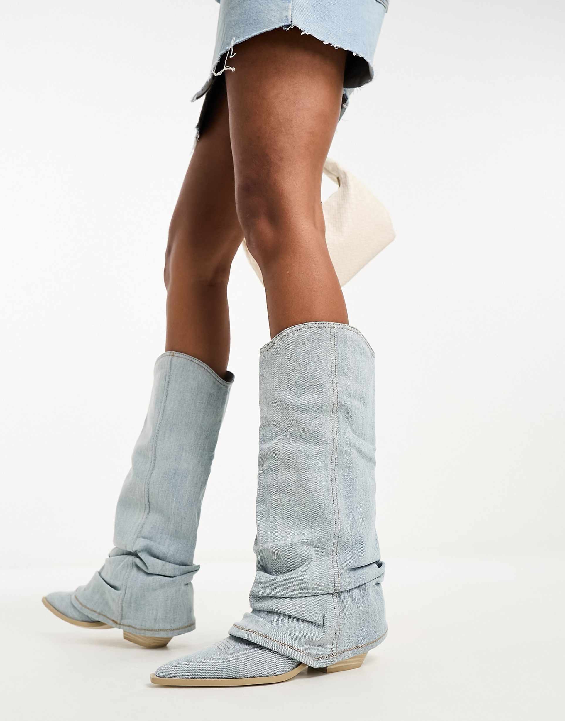 Ava | Trendy Light Blue Denim Cowboy Boots 2
