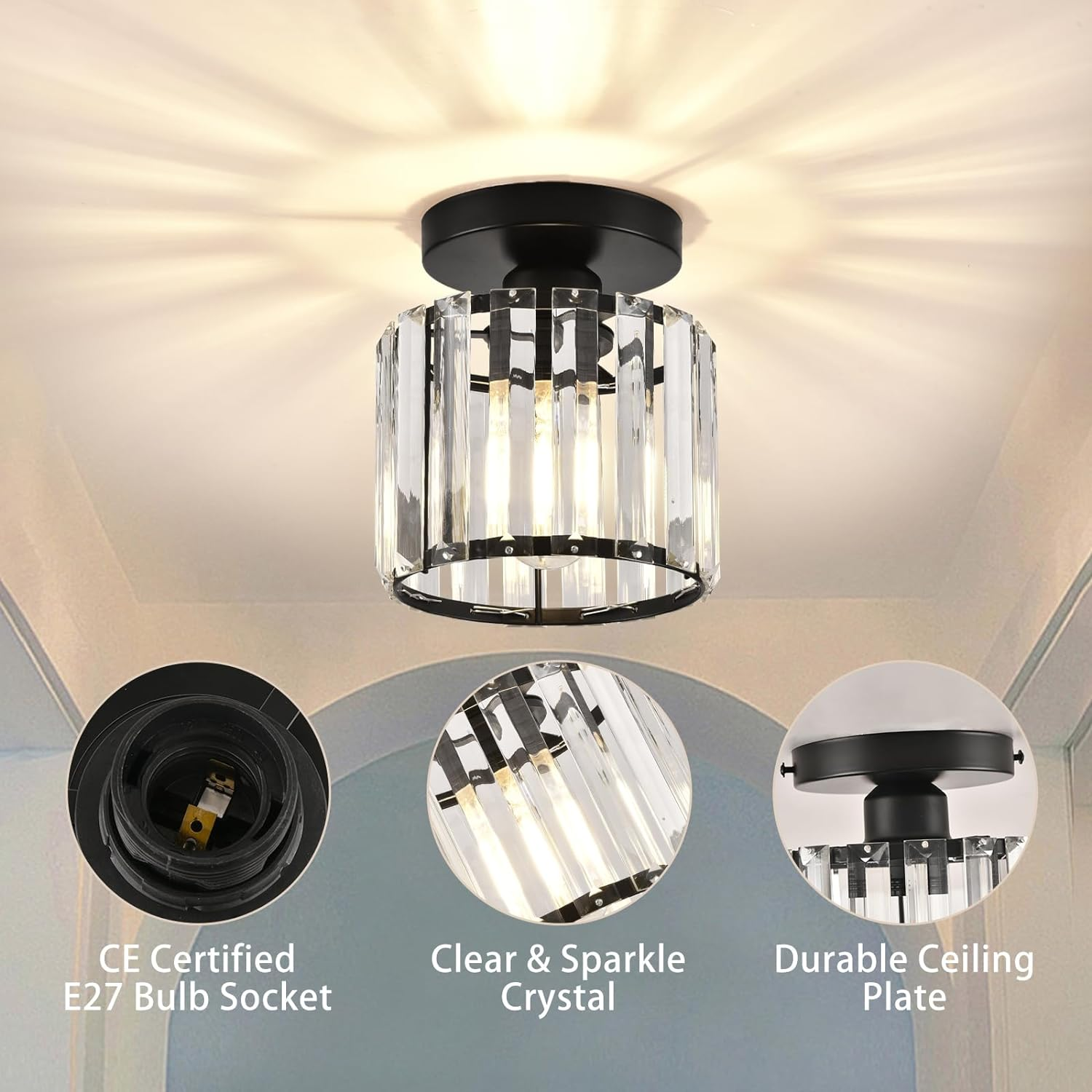 Ceiling Light Crystal Flush Mount Modern Fixture 7