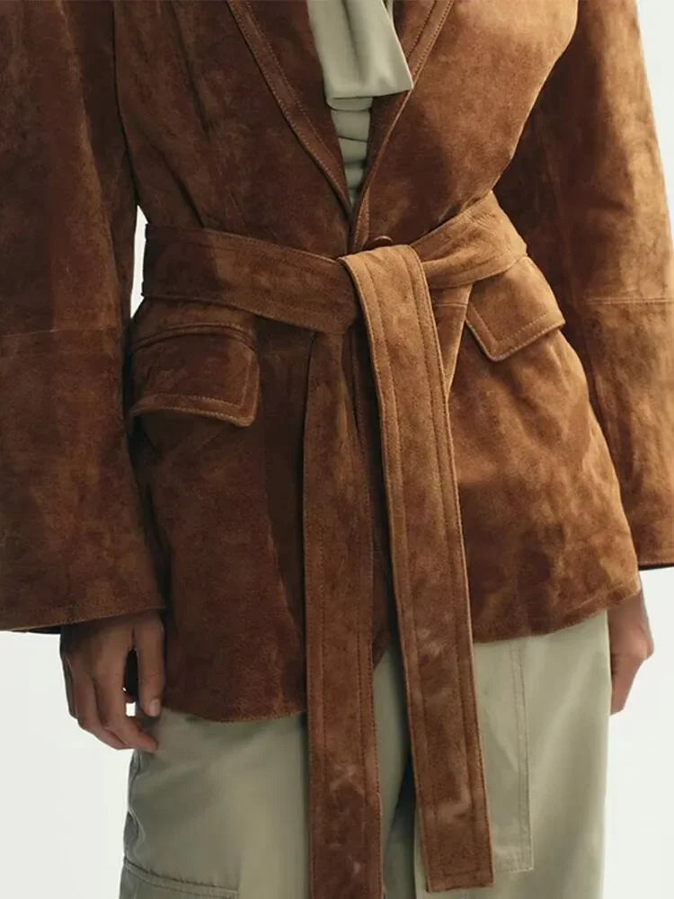 Ava | Chic Suede Autumn Coat with Belt and Long Sleeves 6